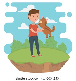Boy with cat cartoon design