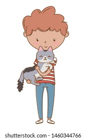 Boy with cat cartoon design