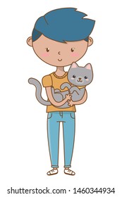 Boy with cat cartoon design