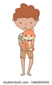 Boy with cat cartoon design