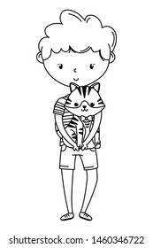 Boy with cat cartoon design