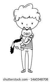 Boy with cat cartoon design