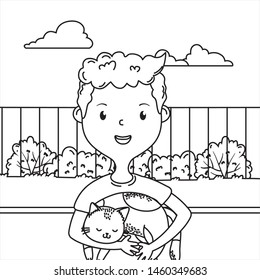 Boy with cat cartoon design