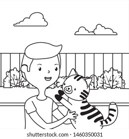 Boy with cat cartoon design
