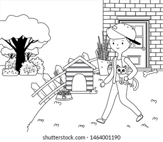 Boy with cat cartoon design