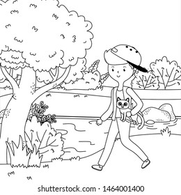 Boy with cat cartoon design