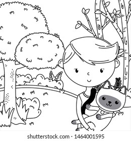 Boy with cat cartoon design