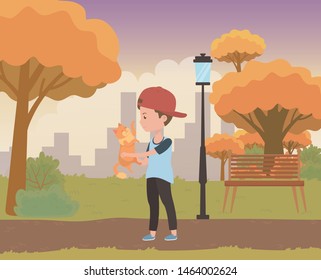 Boy with cat cartoon design