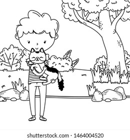 Boy with cat cartoon design
