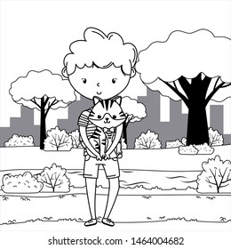 Boy with cat cartoon design