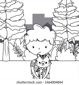 Boy with cat cartoon design
