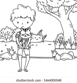Boy with cat cartoon design