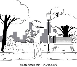 Boy with cat cartoon design