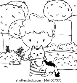 Boy with cat cartoon design