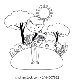 Boy with cat cartoon design