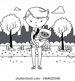 Boy with cat cartoon design