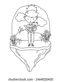 Boy with cat cartoon design