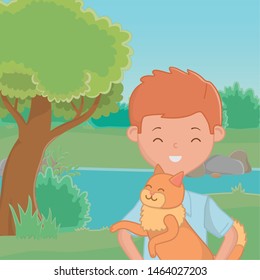 Boy with cat cartoon design