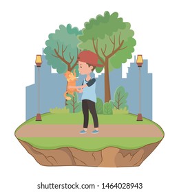 Boy with cat cartoon design