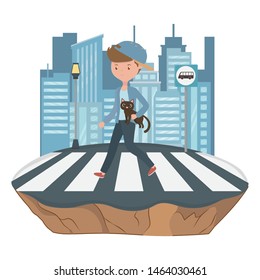 Boy with cat cartoon design