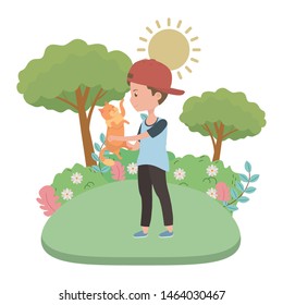 Boy with cat cartoon design