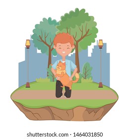 Boy with cat cartoon design