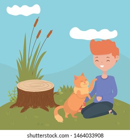 Boy with cat cartoon design