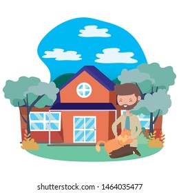 Boy with cat cartoon design