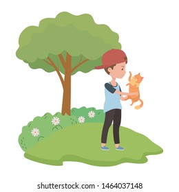 Boy with cat cartoon design
