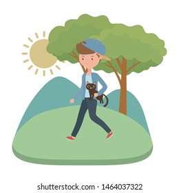 Boy with cat cartoon design
