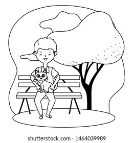 Boy with cat cartoon design