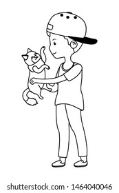 Boy with cat cartoon design