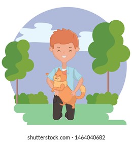 Boy with cat cartoon design