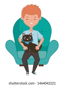 Boy with cat cartoon design