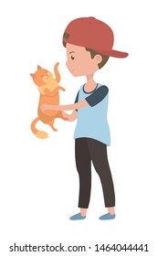 Boy with cat cartoon design