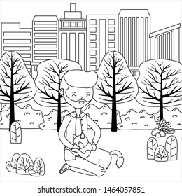 Boy with cat cartoon design