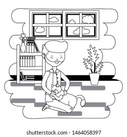 Boy with cat cartoon design