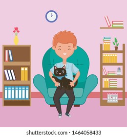 Boy with cat cartoon design