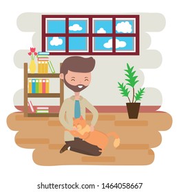 Boy with cat cartoon design
