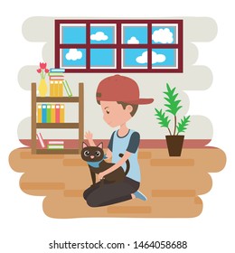 Boy with cat cartoon design