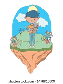 Boy with cat cartoon design