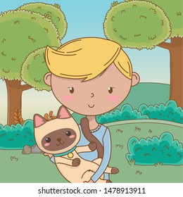 Boy with cat cartoon design