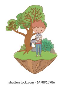 Boy with cat cartoon design