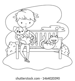 Boy with cat and dog cartoon design