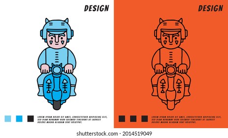 boy with cat helmet rides a scooter. illustration for t shirt, poster, logo, sticker, or apparel merchandise.