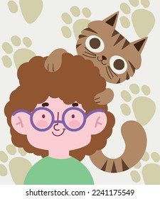 Junge mit Katze auf dem Kopf