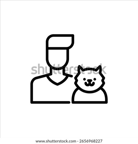 Boy with a cat pet outline icon. Boy with a kitten pet black line illustration.