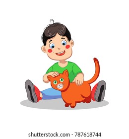 Boy with cat vector illustration on white background