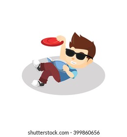 Boy catch a frisbee when relaxing