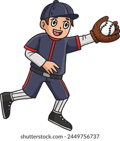 Junge fängt Baseball-Cartoon-farbigen Clipart 